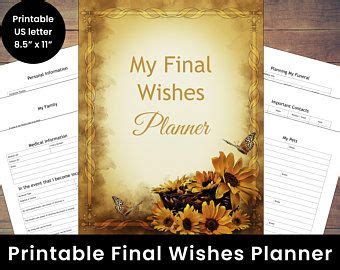 final wishes planner     letter size  printable etsy