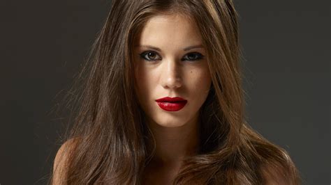 wallpaper face women long hair brunette singer red lipstick