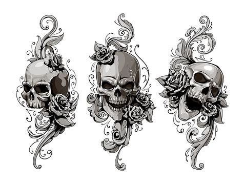 skulls  floral patterns  vector art  vecteezy