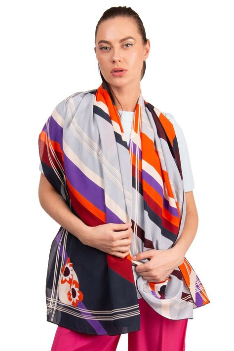 fendi roma silk shawl wrap scarf long printed logo detail   italy