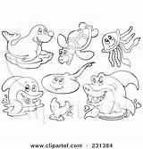 Sea Coloring Creatures Collage Outlines Clipart Digital Illustration Visekart Royalty Outline Rf Stingray Poster Printable Fish Prints Print Strong Cartoon sketch template