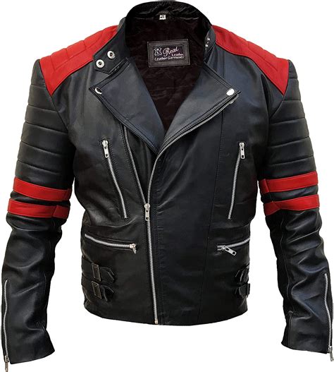 outfit craze men brando biker black  red leather jacket