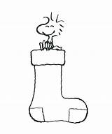 Christmas Coloring Woodstock Charlie Brown Pages Printable Stocking sketch template