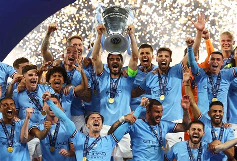 man city win  champions league title complete treble sports football emirates