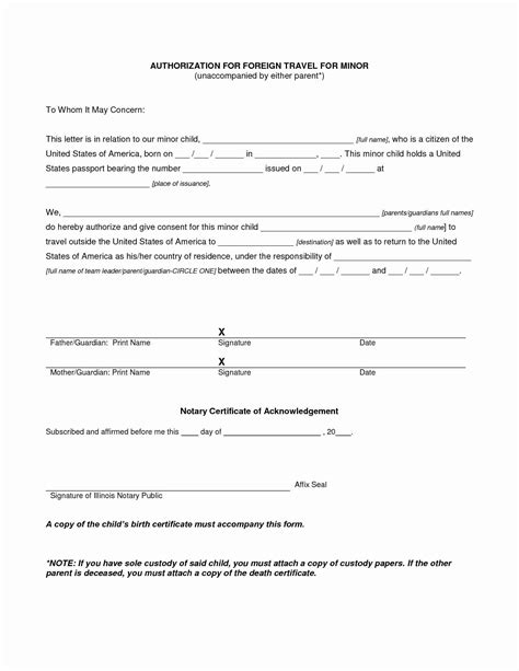 child travel consent form template elegant  travel authorization