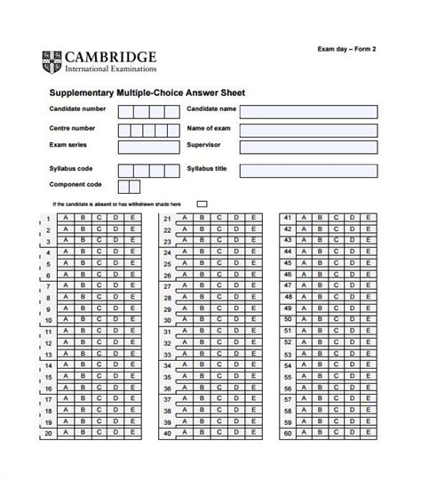 answer sheet templates    premium templates exam