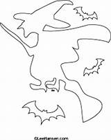 Coloring Witch Flying Halloween Bats sketch template