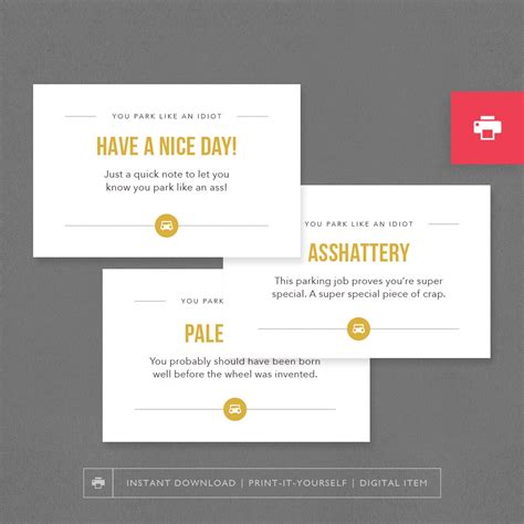 printable funny mini bad parking cards notes customize