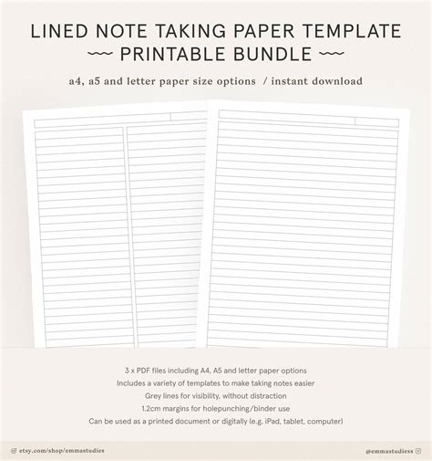 lined paper student note  printable set    etsy australia