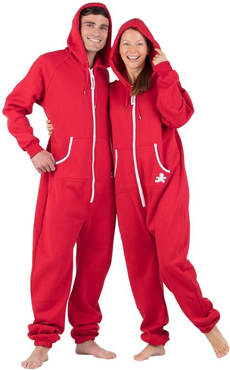 Footed Pajamas Unisex Adult Joggies Red Small