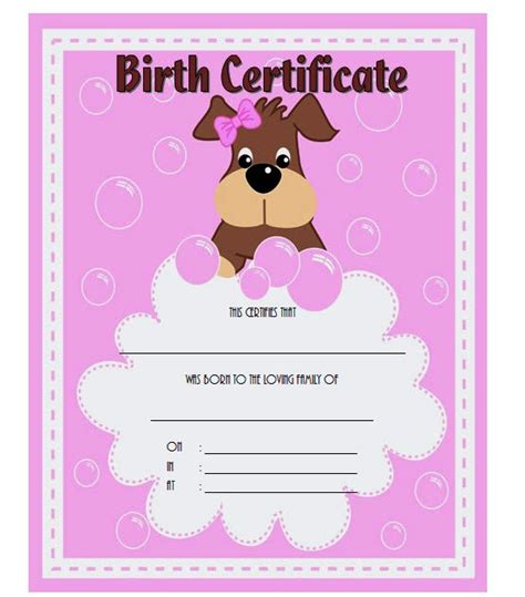 puppy birth certificate template  special editions