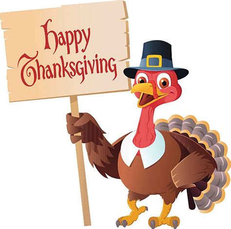 Thanksgiving Pilgrim Turkey Holding Sign Cartoon