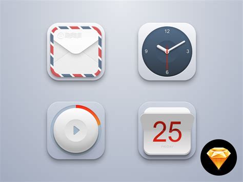 mini icon set mail clock player calendar sketch freebie   resource  sketch