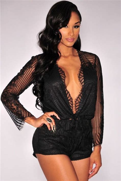 women black sheer lace deep v neck romper online store for women sexy