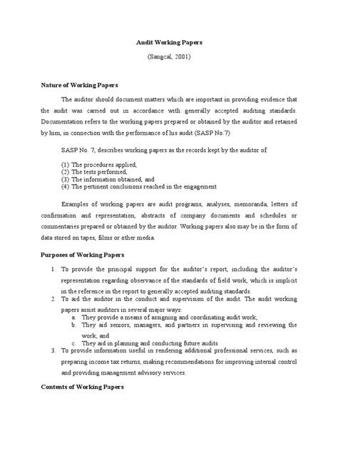 audit working papers