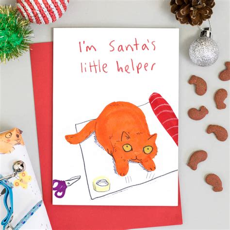 Cat Christmas Card Santas Little Helper By Jo Clark Design