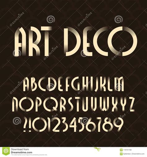 art deco alphabet typeface type letters  numbers stock vector illustration  type number