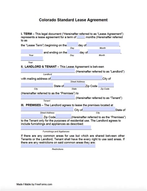 colorado standard residential lease agreement template  word