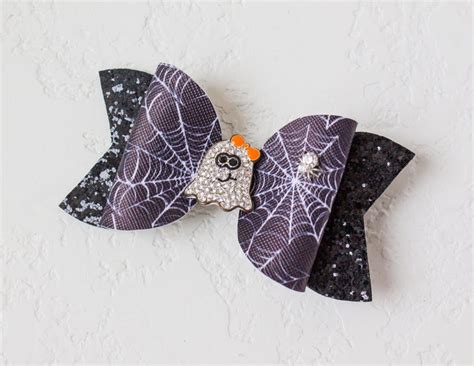 halloween ghost bow faux leather bow chunky glitter bow etsy