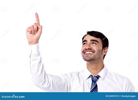 happy businessman pointing  stock photo image  male modern