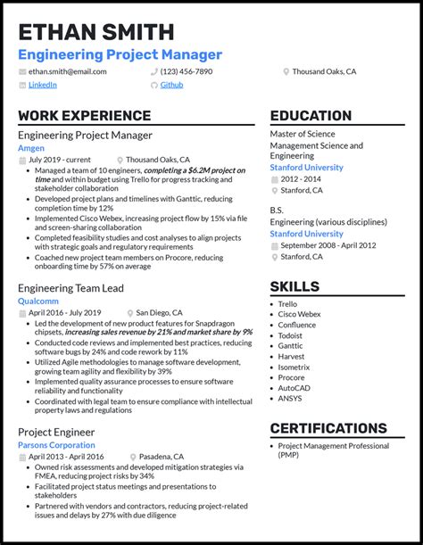 engineering project manager resume examples