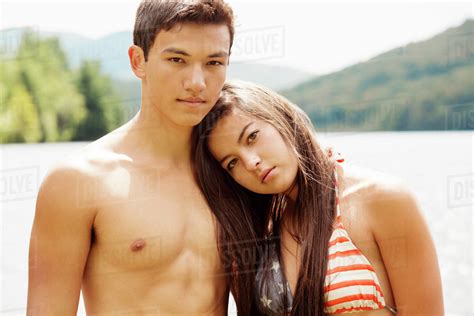 Portrait Of Teen Couple 16 17 Girl In Bikini Standing