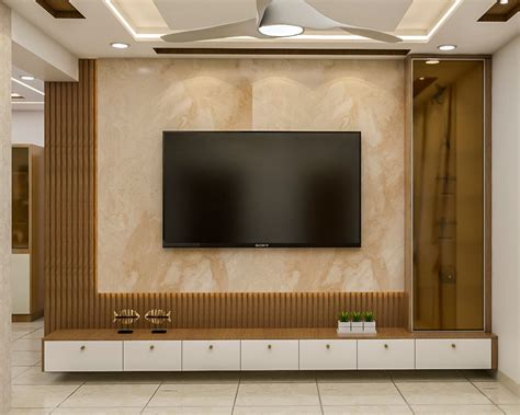spacious tv unit  fluted wall panel livspace