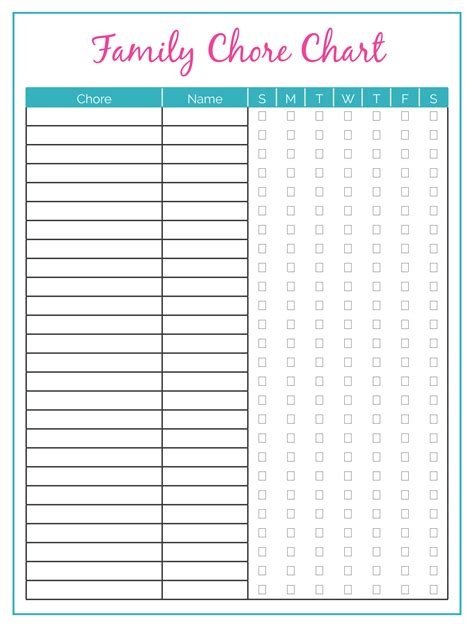 printable family chore chart template printable chart gambaran