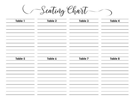 printable blank wedding seating chart template