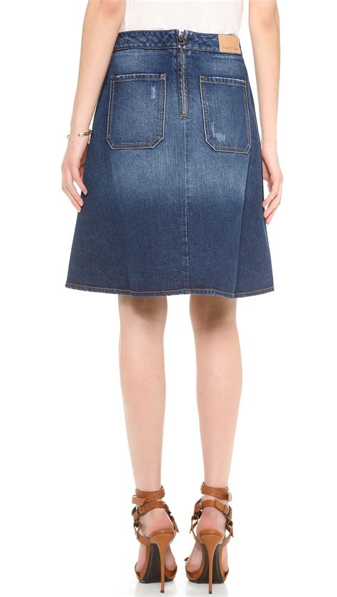 see by chloé knee length denim skirt in blue lyst