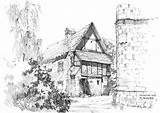 Village Draw Drawing Pencil Scenery Scene English Building sketch template