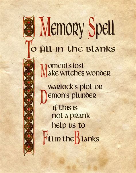 Memory Spell To Fill In The Blanks Book Of Shadows Charmed Book Of