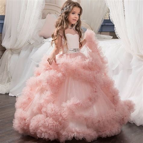 stunning   luxury pageant tulle ball gowns  girls   year  pink color