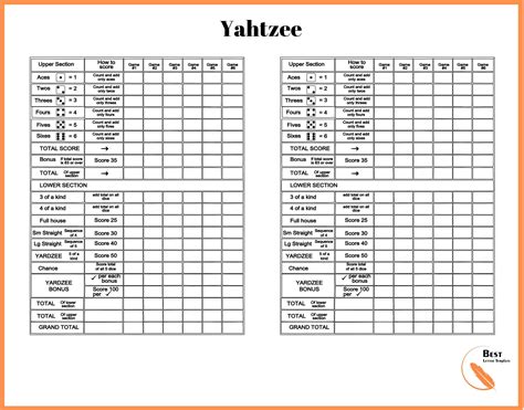 printable yahtzee score sheets   page  letter template
