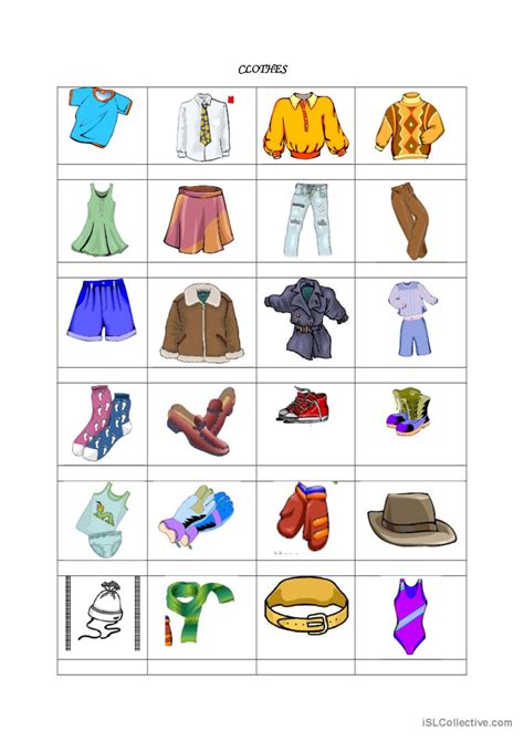 clothes english esl worksheets