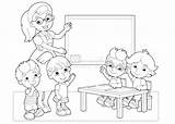 Insegnante Kid Aula Nell Tengono Scena Fumetto Coloritura Studenti Classe Colorare Nero Getdrawings sketch template