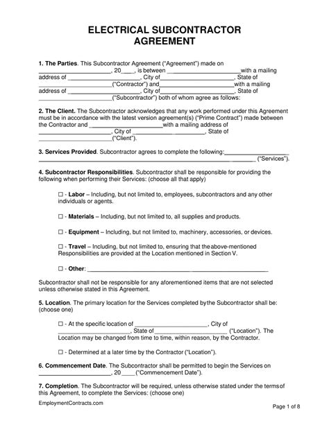 printable electrical contract templates  word agreement