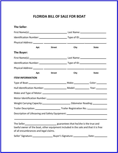 florida bill  sale form florida motorcycle boat  dmv bill  sale