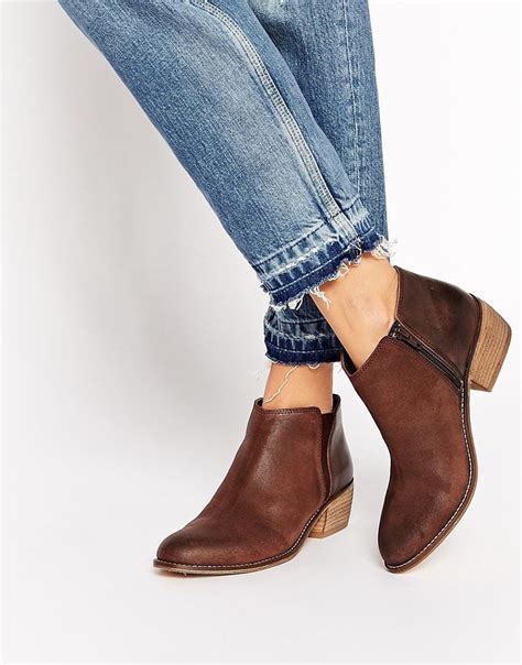 lyst dune penelope brown leather flat ankle boots  brown