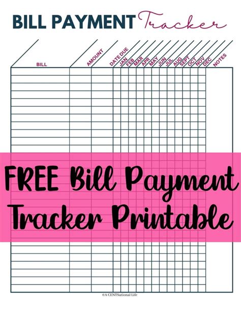 printable monthly bill payment log  centsational life