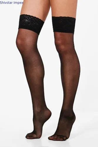 Ladies High Length Black Stockings Patterned Nylon Stockings Fancy