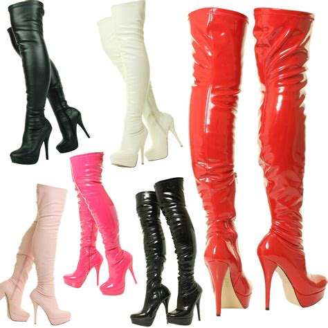 Sexy 1 Kinky Fetish Stilleto Heels Thigh High Over The Knee Patent