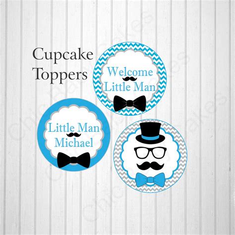 printable  man cupcake toppers blue gray nepheryn party