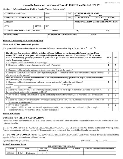 influenza consent form  printable forms