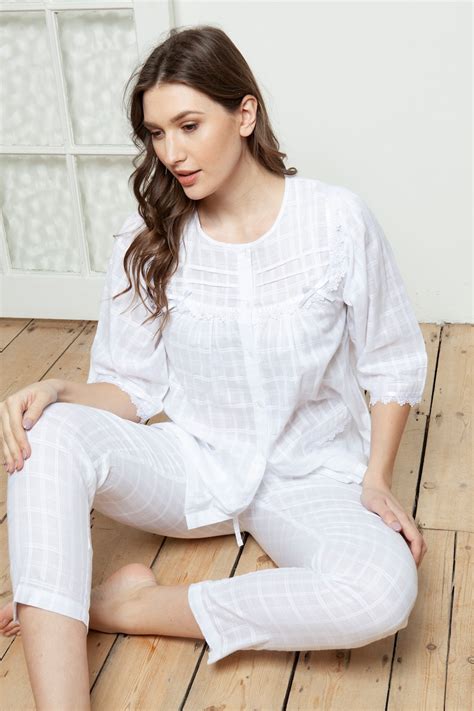 cotton victorian style white cotton pyjamas pajamas  etsy