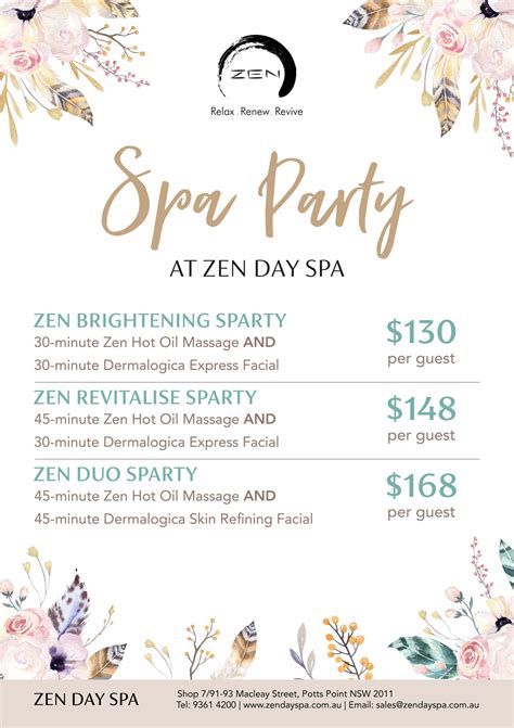 hens group spa day packages zen day spa