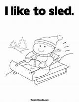 Coloring Sledding Sled Pages Boy sketch template
