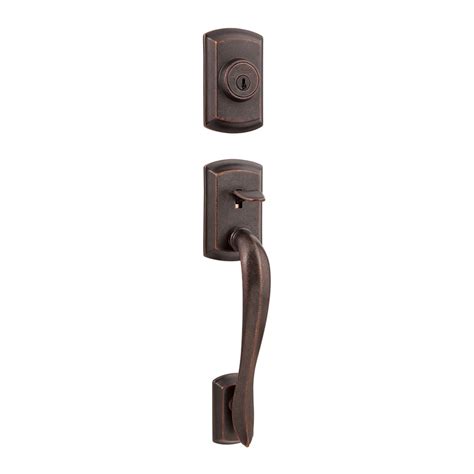 shop kwikset avalon adjustable rustic bronze entry door exterior handle  lowescom