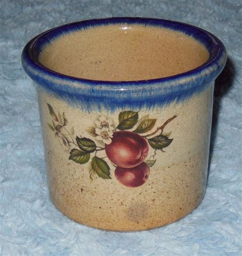 monroe salt works 4 pottery crock apples and blossoms monroe maine vgc
