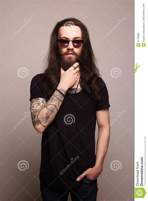 Hipster Man With Tattoo And Sunglasses Stock Image Image